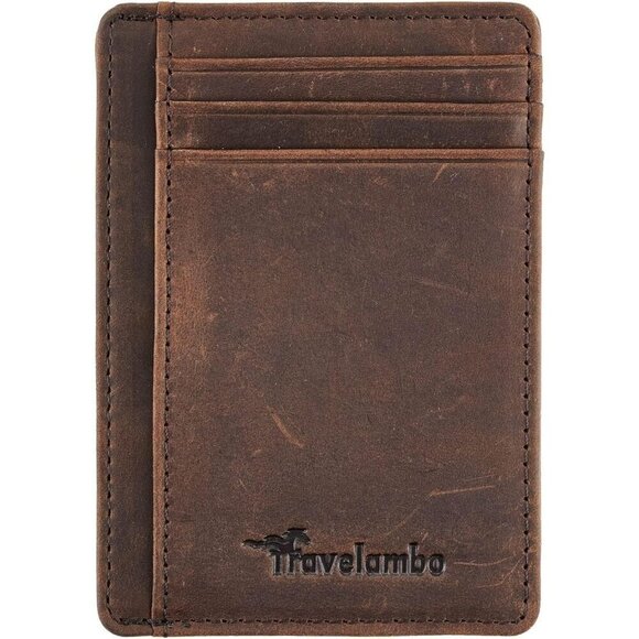 Men Black Travelambo Slim Wallet Front Pocket Minimalist Leather RFID Blocking - Picture 9 of 9
